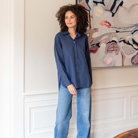 Voyageur By Mersea Brontë Relaxed Button Up Shirt Tunic Top Cotton S NEW - Picture 2 of 9